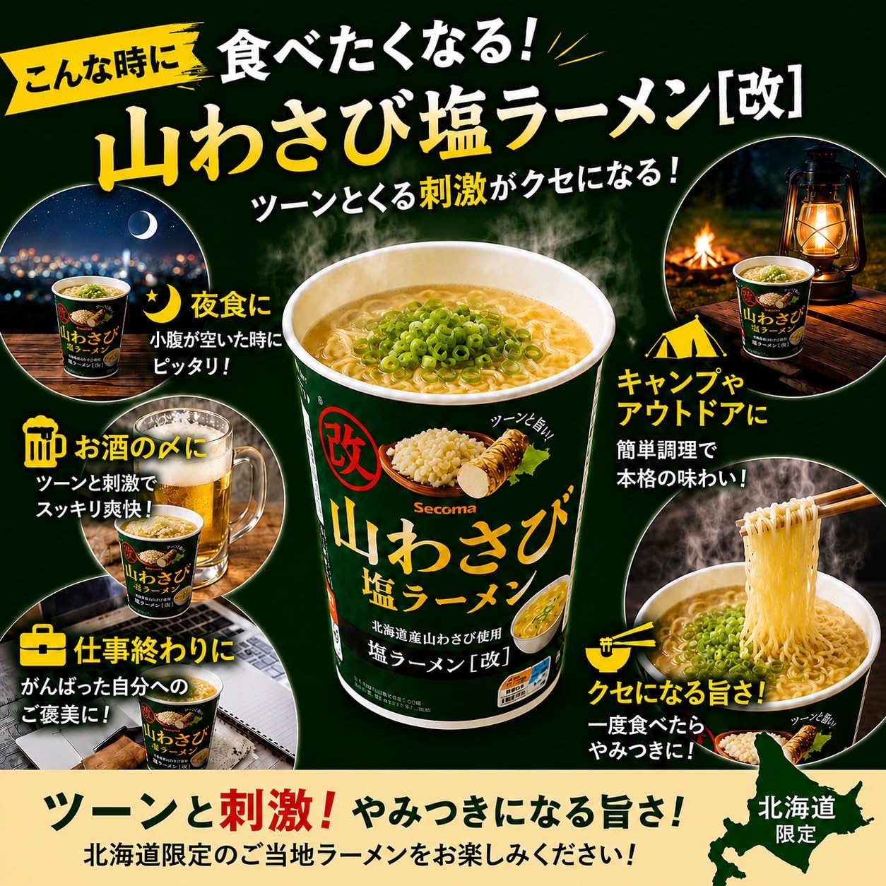 Amazon.co.jp: 【まとめ買い】セコマ 山わさび塩ラーメン 改 64g×5個